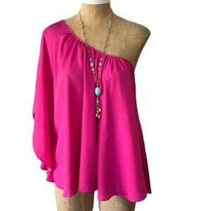 T-Bags Los Angeles Bright Pink One Shoulder Top Size Small Kimono Sleeve BEAUTY